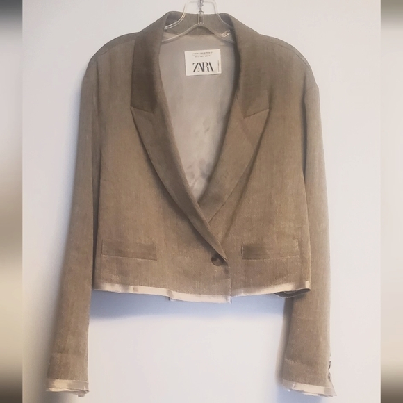 ZARA Limited Edition Contrast Cropped Blazer Size Large - Picture 5 of 13